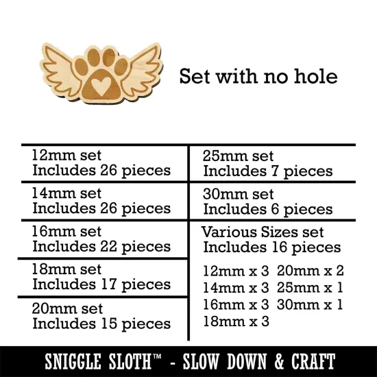 Paw Print Angel Wings with Heart Dog Cat Mini Wood Shape Charms Jewelry DIY Craft {1}