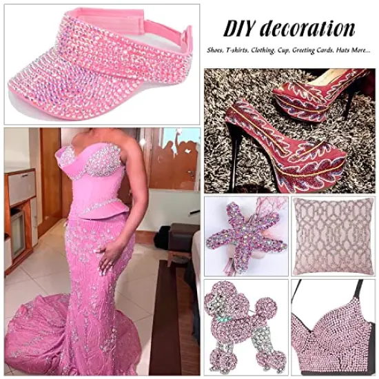 6616 Pieces Hot Pink Hotfix Rhinestones Crystal Gems Glass for Tumblers Clothes Shirts Glitter Flat Back Round with Tweezers and Picking Pen (SS6~SS30) {3}