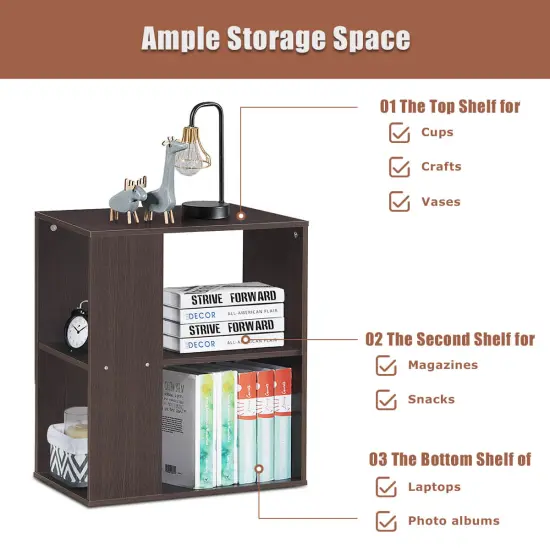 2-Tier Side End Table with Storage Shelves Brown {5}