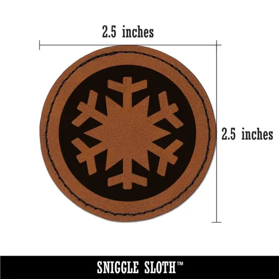 Snowflake in Circle Winter Snowing Round Iron-On Engraved Faux Leather Patch Applique - 2.5" Brown {3}
