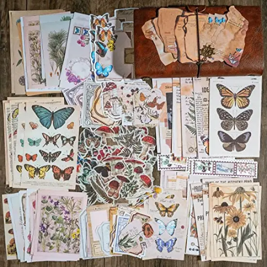 200 Pieces Vintage Scrapbook Supplies Pack for Junk Journal Bullet Journals Planners Botanical Paper Stickers Craft Kits Aesthetic Cottagecore Collage Album (Nature) {4}