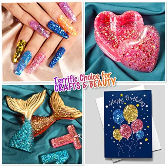 15 Colors Craft Glitter for Resin, with 5PCS Mixing Spoon, Cosmetic Glitter for Nail Body Eye Face, Resin Glitter Flakes Sequins for Tumbler Jewelry Crafts Making {6}