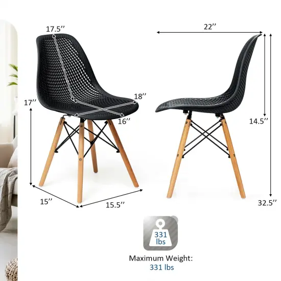 4 Pieces Modern Plastic Hollow Chair Set with Wood Leg Black {4}