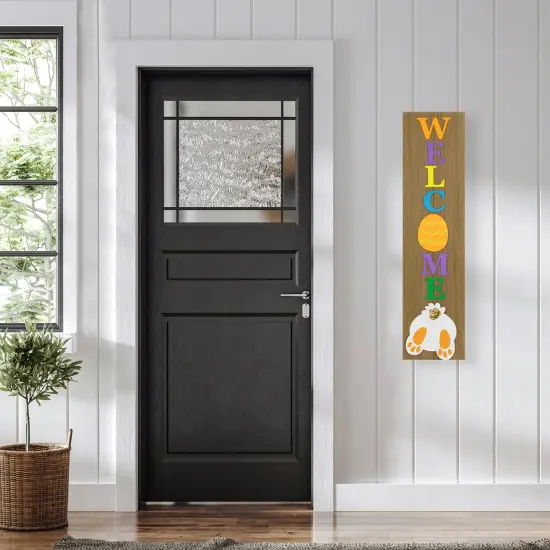Northlight Welcome Easter Egg Wooden Porch Board Sign - 39.25" Brown {4}