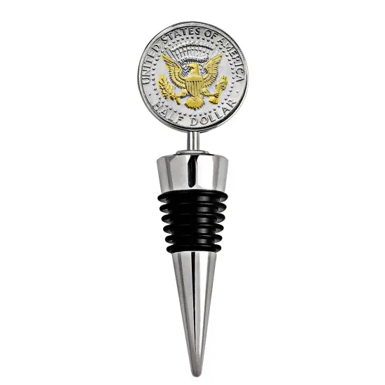Selectively Gold-Layered Presidential Seal JFK Half Dollar Coin Wine Stopper {1}