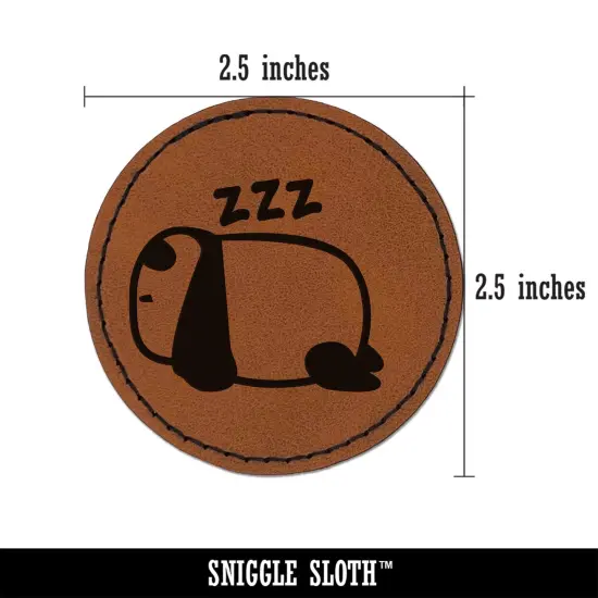Very Tired Panda Doodle Napping Sleeping Resting Round Iron-On Engraved Faux Leather Patch Applique - 2.5" Brown {3}