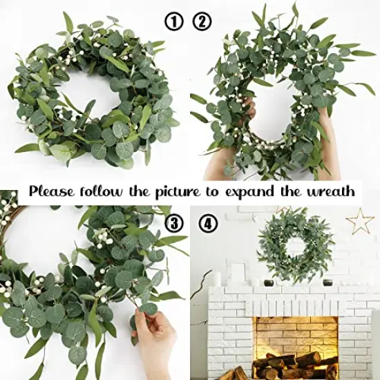 20 inches Artificial Eucalyptus Wreath for Front Door Fall Wreath Green Leaf Wreath for Window Wedding Decor Home Porch Farmhouse Patio Garden Decor {6}