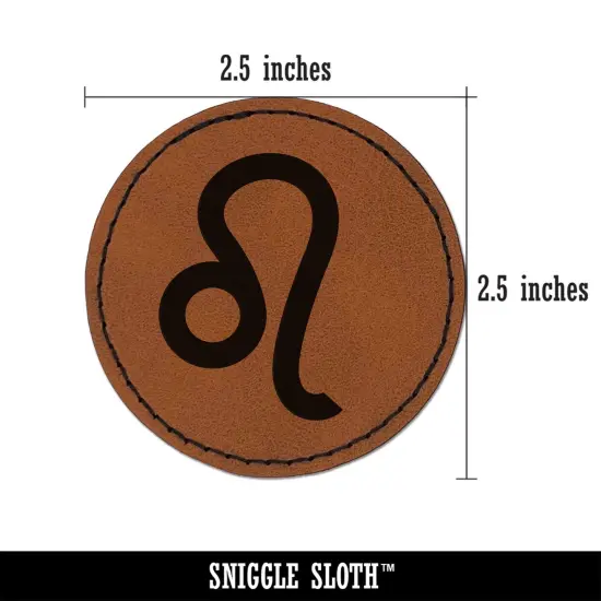 Leo Horoscope Astrological Zodiac Sign Round Iron-On Engraved Faux Leather Patch Applique - 2.5" Brown {3}
