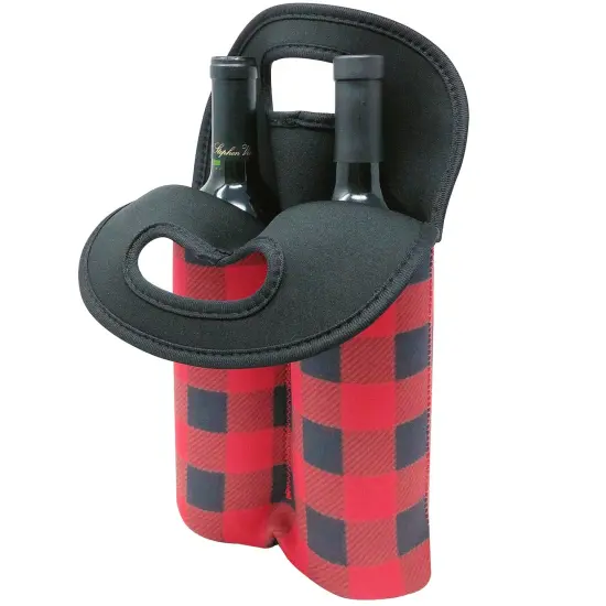 Wrapables Insulated Neoprene Wine Tote, Two Bottle / Red Checkers {3}