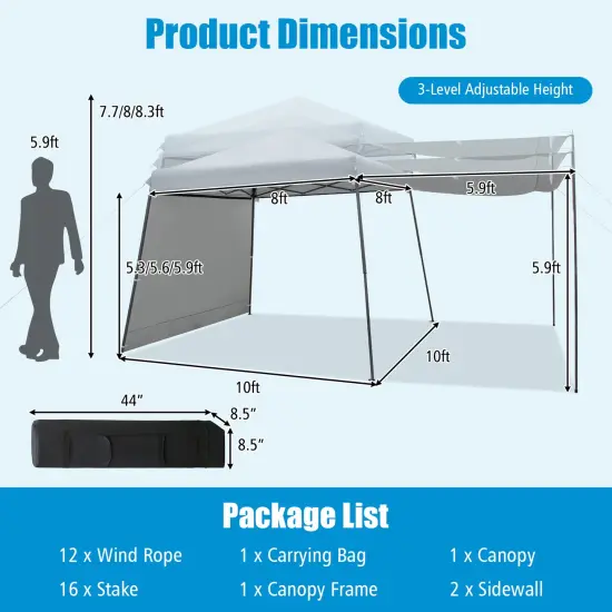 Patio 10x10FT Instant Pop-up Canopy Folding Tent with Sidewalls and Awnings Outdoor-grey {5}