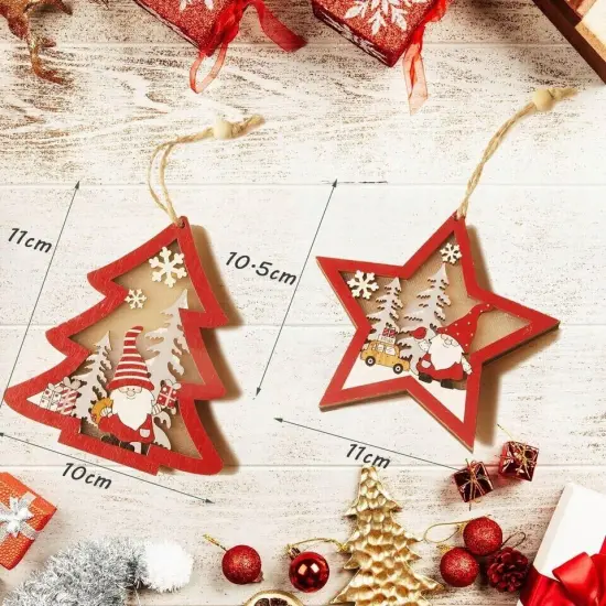 4 Luminous Wooden Christmas Tree Ornaments {3}