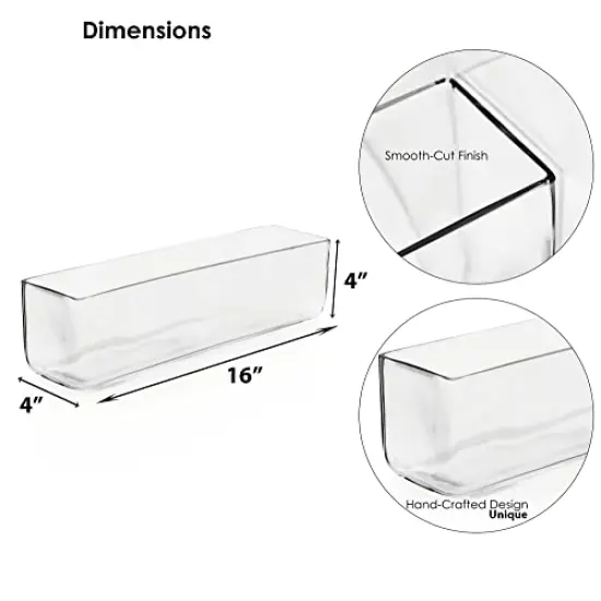 Glass Rectangle Vase (H:4" Open:16"x4") | Multiple Size Choices Rectangular Flower Vase Centerpieces | Decorative Wedding Centerpiece Vases | Glass Terrarium Container {1}