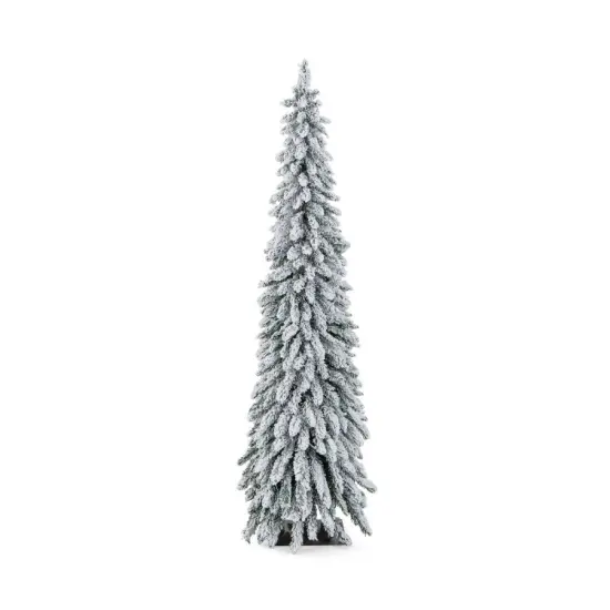 4/5/6 Feet Pre-Lit Artificial Christmas Tree Snow-Flocked Slim Pencil Xmas Decor {5}