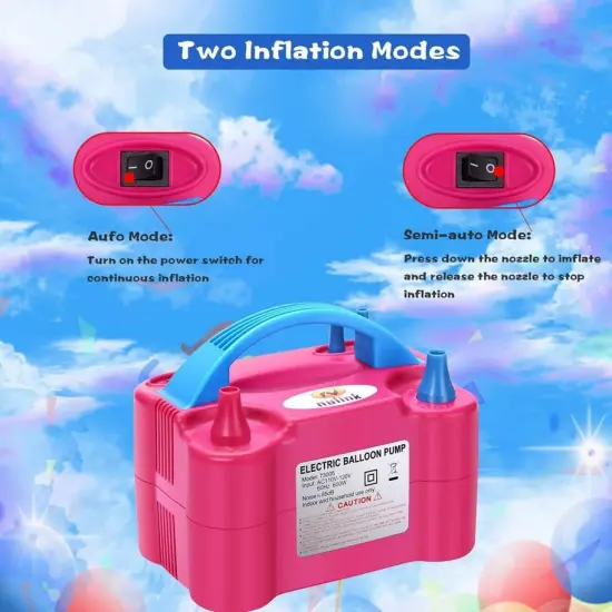 Electric Portable Dual Nozzle Balloon Blower Pump Inflation for Decoration, Party [110V~120V, 600W, Rose Red] {1}