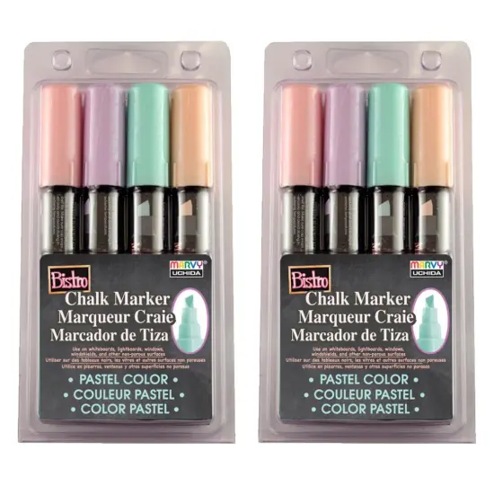 Bistro Chalk Markers, Chisel Tip 4-Color Set, Blush Pink, Peppermint, Pastel Peach, Pale Violet, 2 Sets {1}