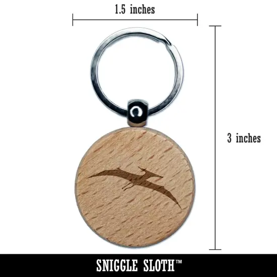 Pterodactyl Dinosaur Solid Engraved Wood Round Keychain Tag Charm {2}