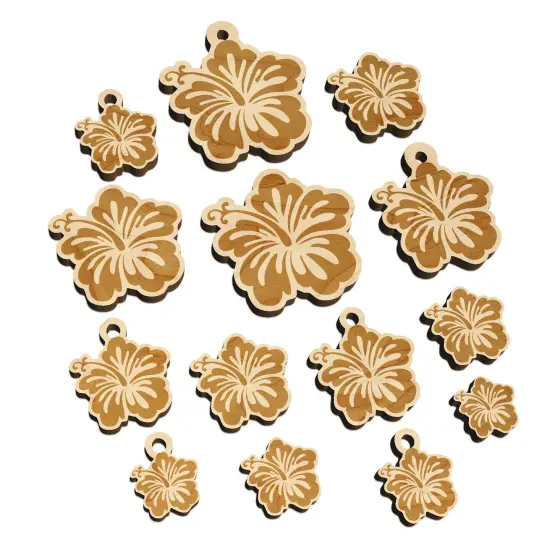 Pretty Hibiscus Flower Tropical Mini Wood Shape Charms Jewelry DIY Craft {7}