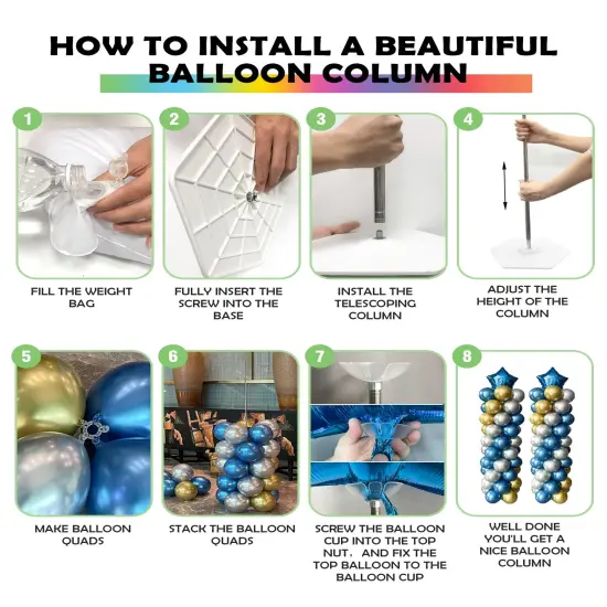 Set of 2 Balloon Column Stand Kit,7 Feet Height Adjustable Balloon Tower Pillar with Reusable Metal Telescopic Design for Birthday, Wedding, Baby Shower, Graduation Party Decoration {3}