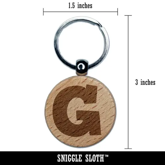Letter G Uppercase Fun Bold Font Engraved Wood Round Keychain Tag Charm {2}