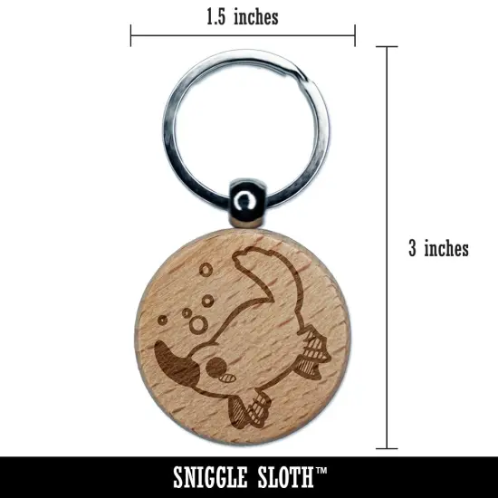 Swimming Kawaii Chibi Duck Billed Platypus Engraved Wood Round Keychain Tag Charm {2}