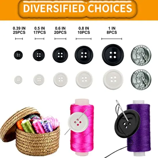 162 Pieces Mixed Resin Sewing Buttons, Eco-Friendly 1 inch Buttons with Compartmentalized Storage Box Black Buttons, 4 Holes 5 Sizes DIY White Buttons, Suitable for Sewing, DIY and Holiday Decoration. {6}