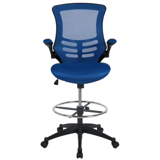 Emma and Oliver Mid-Back Mesh Ergonomic Drafting Chair with Foot Ring and Flip-Up Arms WhiteMesh/BlackFrame {9}