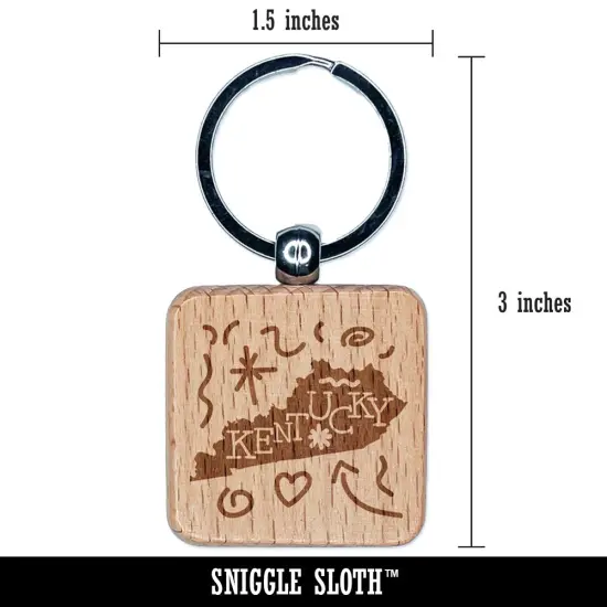 Kentucky State with Text Swirls Engraved Wood Square Keychain Tag Charm {2}