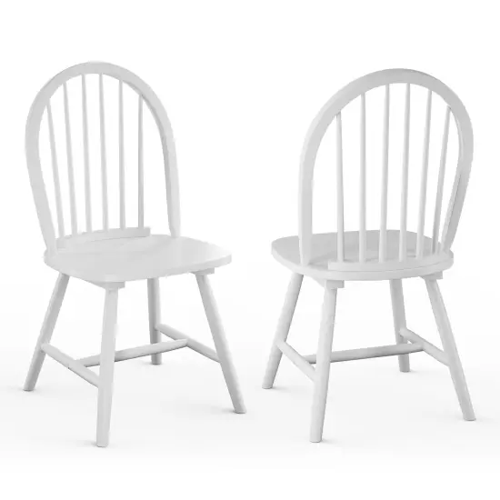 Set of 2 Vintage Windsor Wood Chair with Spindle Back for Dining Room White {3}