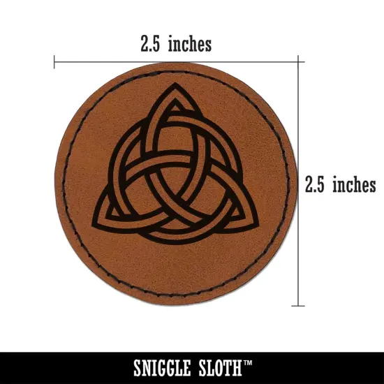 Celtic Triquetra Knot Outline Round Iron-On Engraved Faux Leather Patch Applique - 2.5" Brown {3}