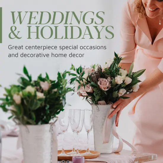 3 Pieces Galvanized Metal Farmhouse Flower Vases 9 Inch, - Rustic Decorative French Flower Bucket Pots for Wedding Table Centerpiece Decorations, Home Decor by Walford Home {3}