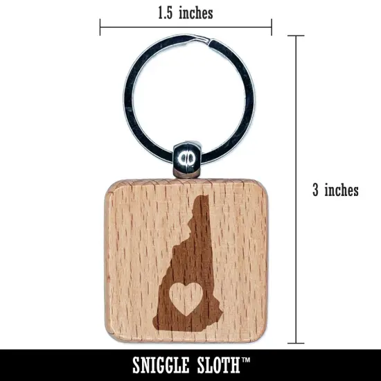 New Hampshire State with Heart Engraved Wood Square Keychain Tag Charm {2}