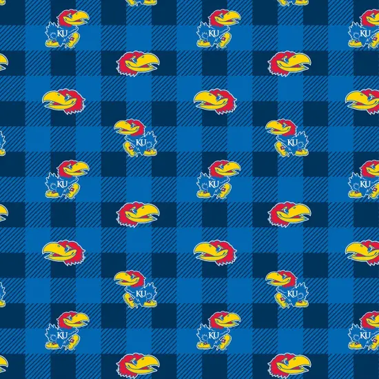 Sykel Enterprises-University of Kansas Fleece Fabric-Kansas Jayhawks Buffalo Plaid Fleece Blanket Fabric-Sold by the yard {1}