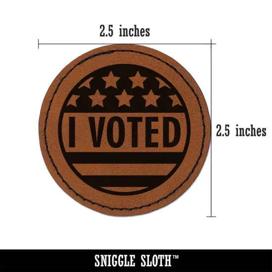 I Voted Patriotic Stars and Stripes Round Iron-On Engraved Faux Leather Patch Applique - 2.5" Brown {2}