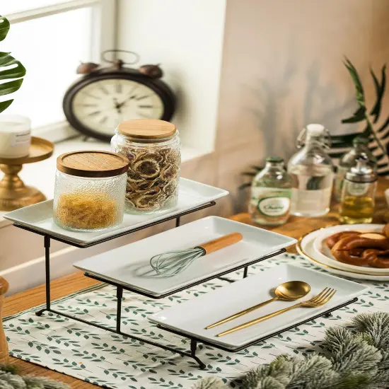 3 Tier Serving Stand Collapsible Sturdier Rack with 3 Porcelain Serving Platters Tier Serving Trays for Fruit Dessert Presentation Thanksgiving Christmas Party Display Set, 12 Inch, Bronze {4}