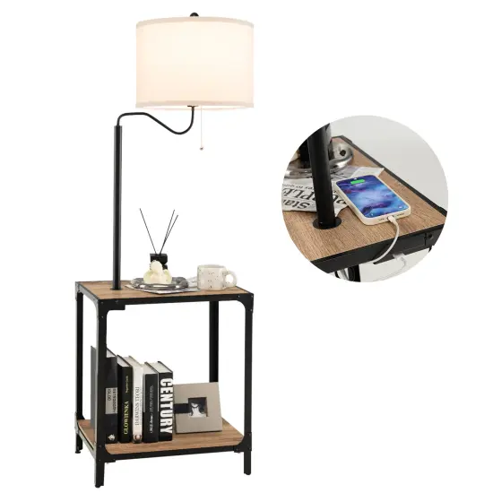 360&deg; Rotatable Floor Lamp with End Table and USB Charging Ports {4}