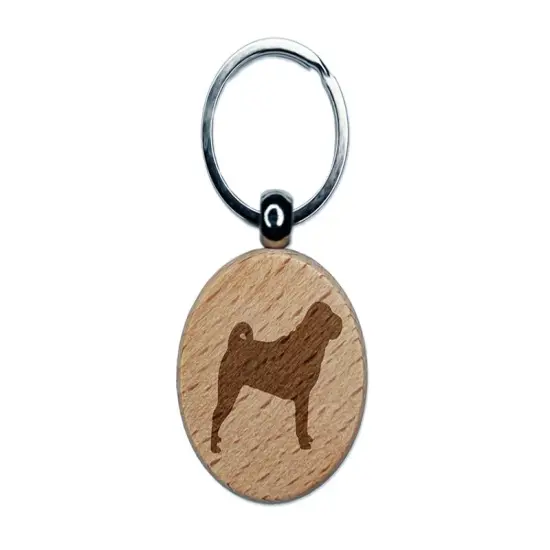 Shar-Pei Dog Solid Engraved Wood Round Keychain Tag Charm {1}