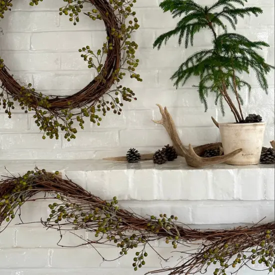 Summer EcoFaux Green Ilex Berry Garland, 6' artificial natural decoration by Bloomist {2}