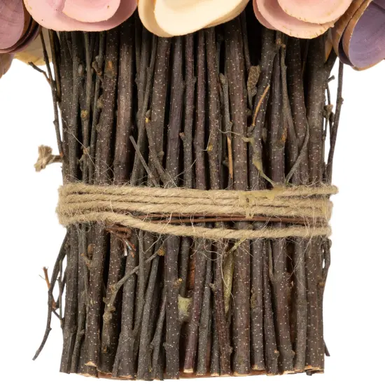 Northlight Wood Shaved Artificial Floral Spring Bouquet - 8.25" - Pink and Yellow {6}