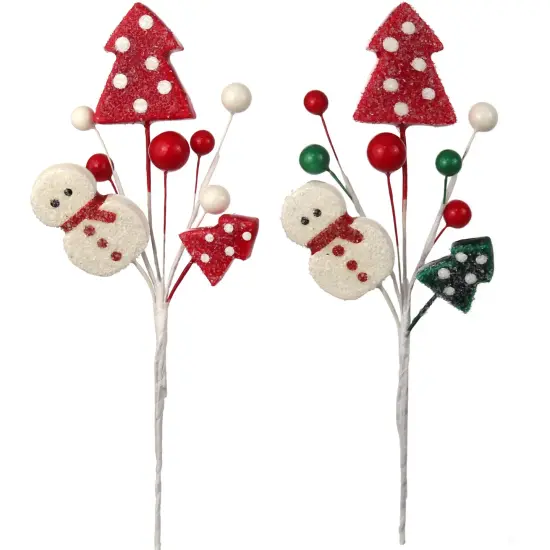 Set of 12: Assorted White Snowman Picks with Berries & Trees | 9-Inch | Festive Holiday Decor | Trees, Wreaths, & Garlands | Christmas Picks | Home & Office Decor {1}
