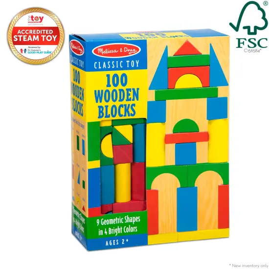 Wooden Building Set - 100 Blocks in 4 Colors and 9 Shapes {5}