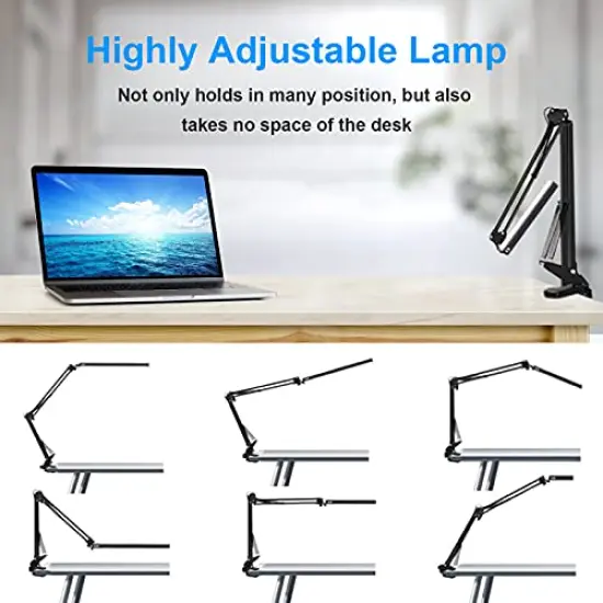 LED Desk Lamp for Home,Office,Reading,Adjustable Eye-Caring Desk Light with Clamp,Swing Arm Lamp Includes 3 Color Modes,10 Brightness Levels Table Lamps with Memory Function(Black) {6}