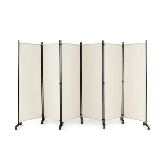 6 Panel 5.7 Feet Tall Rolling Room Divider on Wheels White {1}