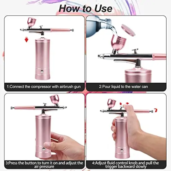 Airbrush-Kit Rechargeable Cordless Airbrush Compressor -Auto Handheld Airbrush Gun, Airbrush Set Portable Wireless Air Brush for Barber, Nail Art, Cake Decor, Makeup, Model Painting {5}