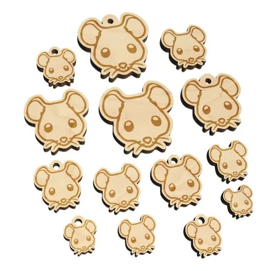 Cute Mouse Face Mini Wood Shape Charms Jewelry DIY Craft {7}