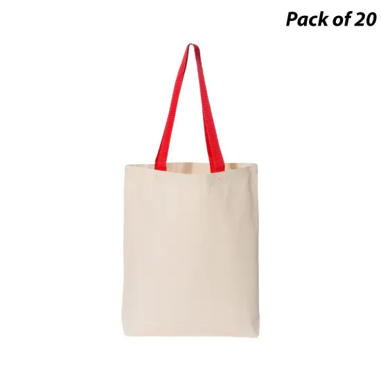 Q-Tees&reg; 11L Canvas Tote with Contrast-Color Handles Natural/ red {1}