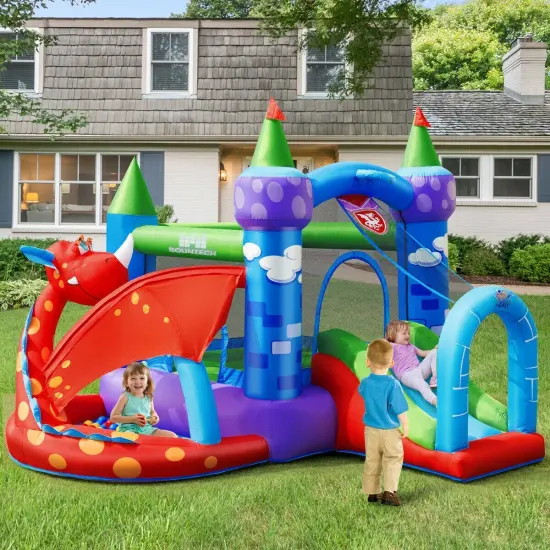 Kids Inflatable Bounce House Dragon Jumping Slide Bouncer Castle {1}