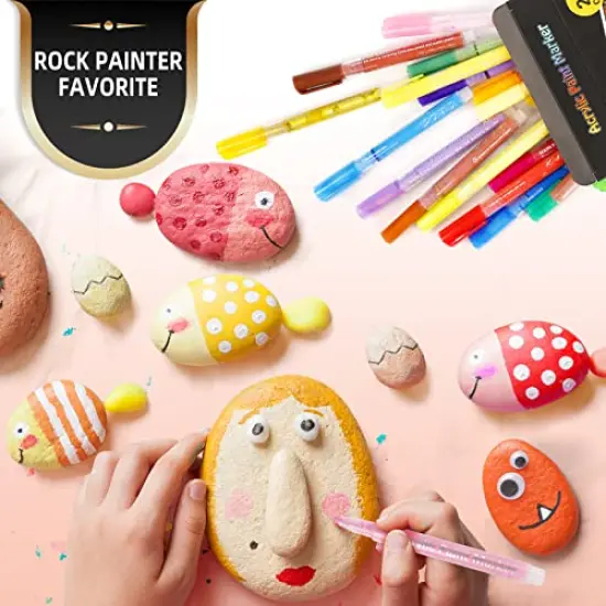 24 Colors Acrylic Paint Pens Markers- Waterproof Paint Pens for Rock Painting,Graffiti, Stone, Ceramic, Glass, Wood, Fabric, Canvas, Porcelain, Metal,Pumpkins,Water Based Quick Dry Non-Toxic No Odor {6}