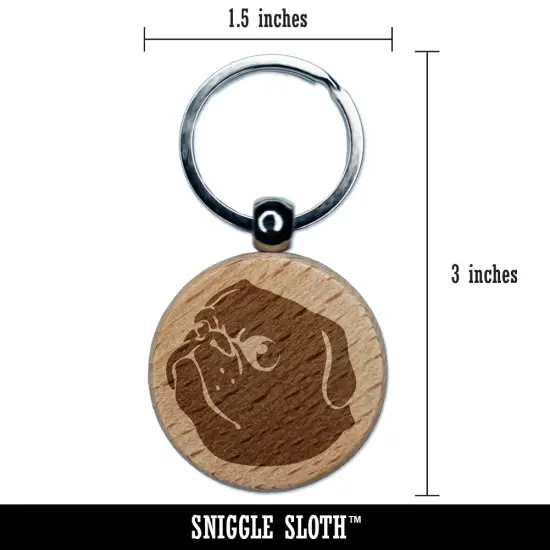 Solid Pug Looking Back Engraved Wood Round Keychain Tag Charm {2}