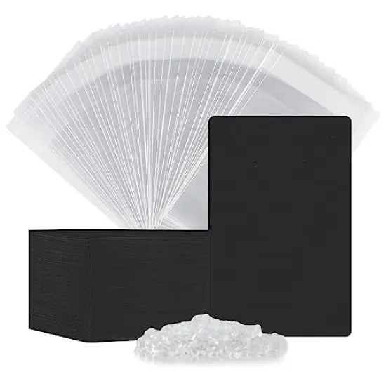 100 Pieces Earring Cards, Set Jewelry Making Supplies Earring Holder Cards 200 Pcs Earring Backs and 100 Jewelry Packaging for Earrings Necklace Jewelry Display, Jewelry Bags 3.5x2.4 Inches (Black) {2}