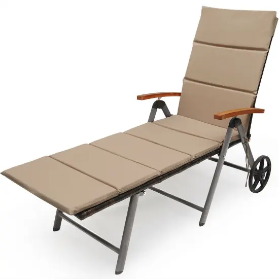 Outdoor Chaise Lounge Chair Rattan Lounger Recliner Chair Brown {4}